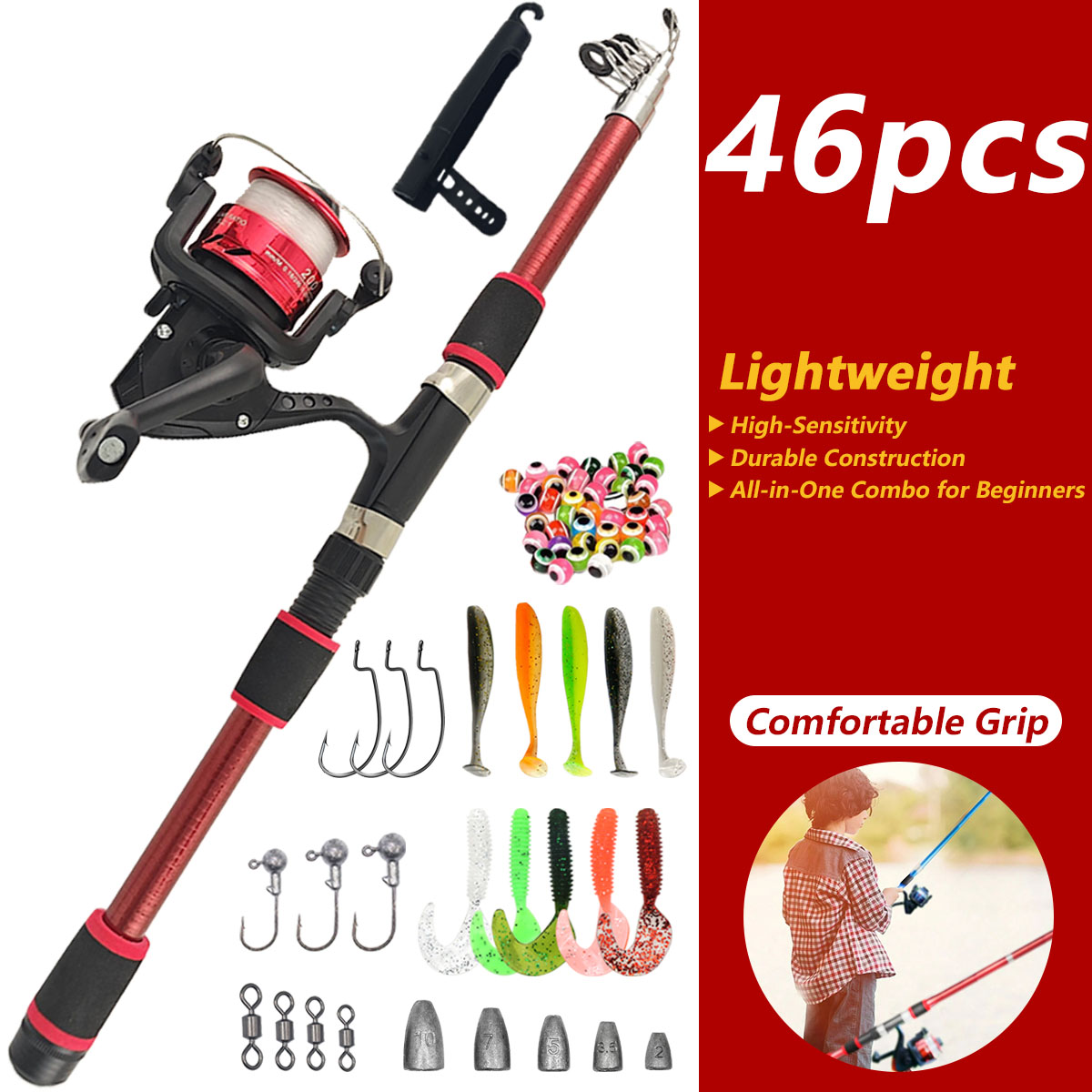 46Pcs Set Pancing Teleskopik,  - Freshwater Line ulasan dan harga